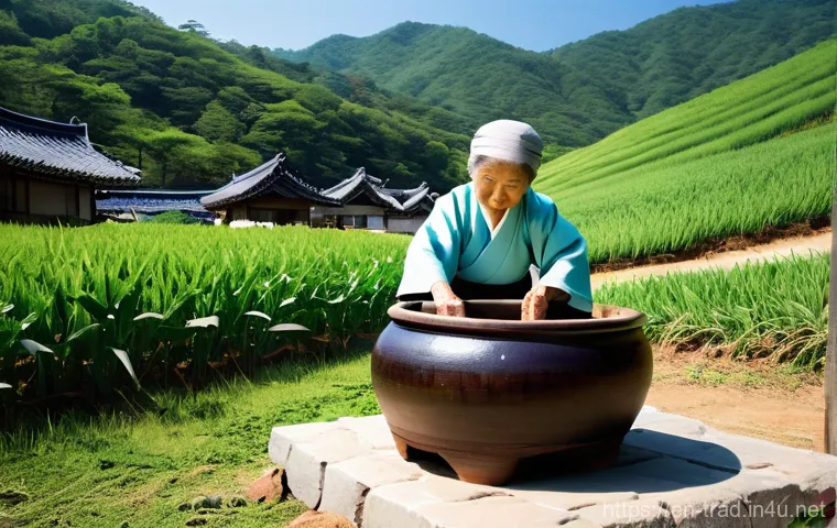 고추장의 종류와 특징 - **Prompt 1: Traditional Gochujang Fermentation in a Korean Village**
"A serene, sunlit scene dep...